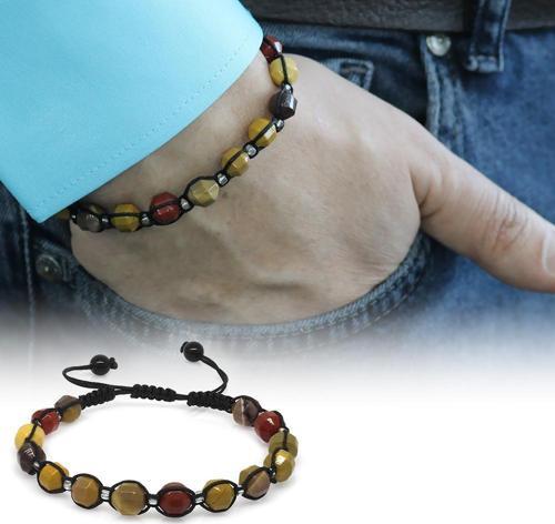 Makrome Örgülü Faset Kesim Mokait Doğaltaş Erkek Bileklik