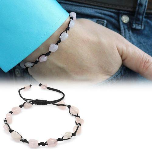 Makrome Örgülü Naturel Kesim Dorika Top Detaylı Pembe Kuvars Doğaltaş Erkek Bileklik