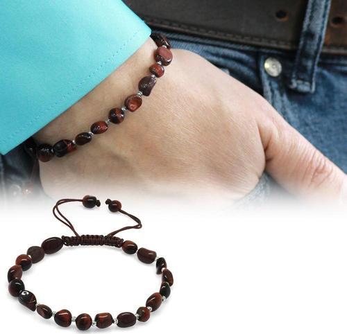 Makrome Örgülü Naturel Kesim Koyu Renk Kaplangözü Doğaltaş Erkek Bileklik