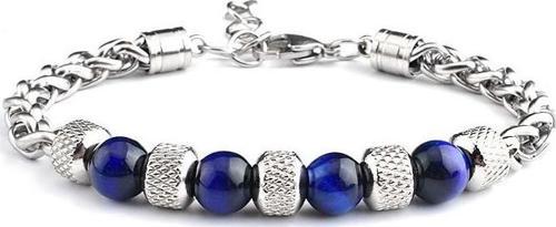 Mavi Kaplangözü&Çelik Kombinasyonlu Uzunluk Ayarlanabilir Avangart Erkek Bileklik