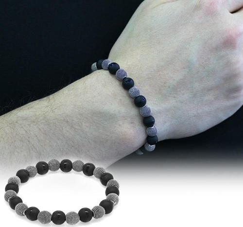 Ortası Çizgili Oniks Metal Kombinli Küre Kesim Doğaltaş Bileklik