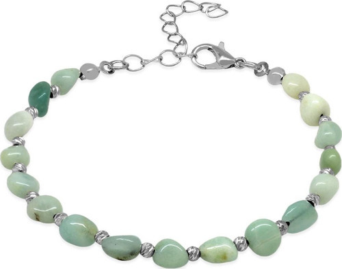 Silver Renk Metal Zincirli Dorika Top Süslemeli Amorf Amazonit Doğaltaş Erkek Bileklik
