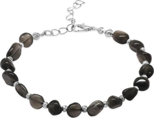 Silver Renk Metal Zincirli Dorika Top Süslemeli Amorf Dumanlı Kuvars Doğaltaş Erkek Bileklik