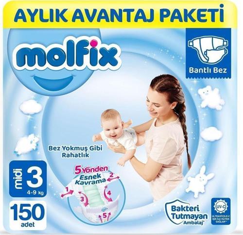 Bebek Bezi 3 Beden Midi Aylık Avantaj Paketi 150 Adet