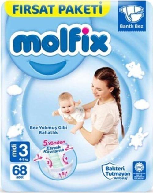 Midi 3 Numara 4-9 Kg 68 Adet Bantlı Bebek Bezi Fırsat Paketi