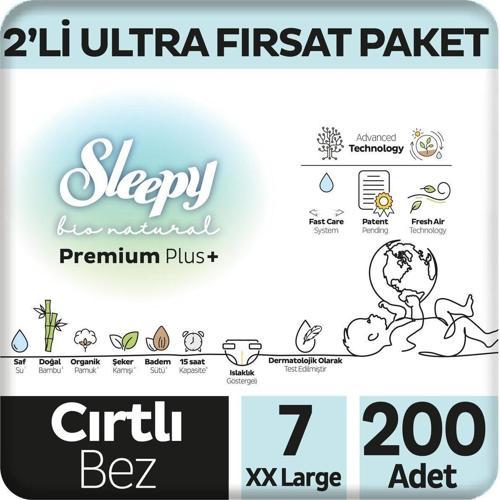 Bio Natural Premium Plus 2'li Ultra Fırsat Paketi Bebek Bezi 7 Numara Xxlarge 200 Adet