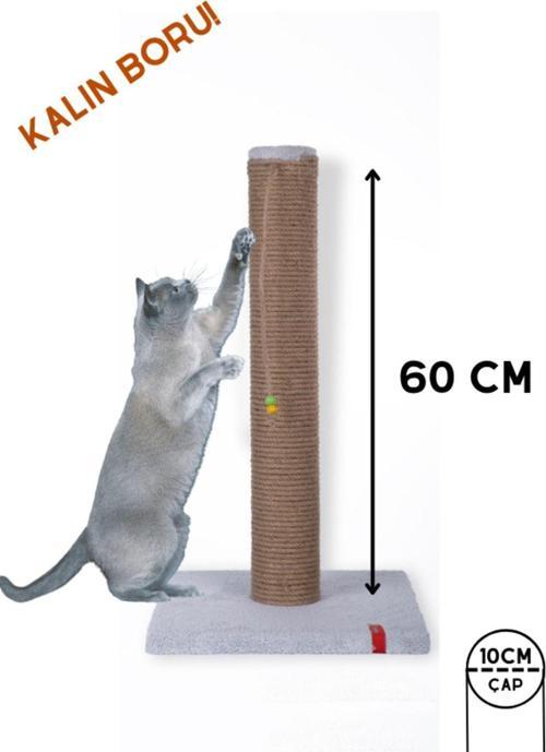60 cm Catnipli Kalın Borulu Dev Tırmalama Tahtası Gri