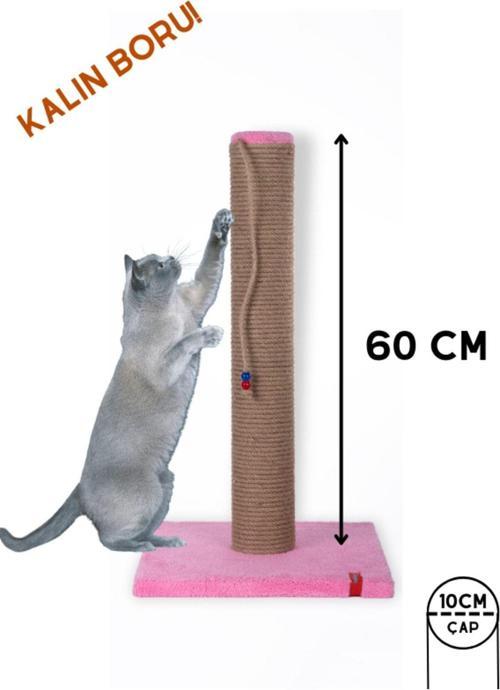 60 cm Catnipli Kalın Borulu Dev Tırmalama Tahtası Pembe