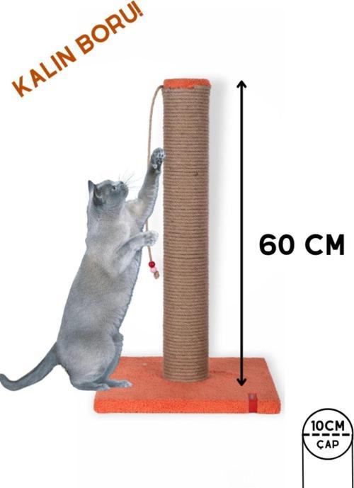 60 cm Catnipli Kalın Borulu Dev Tırmalama Tahtası Turuncu