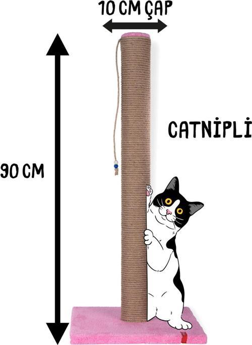 90 cm Catnipli Kalın Borulu Dev Tırmalama Tahtası Pembe