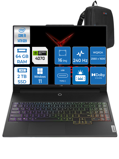 Legion Pro 5 Intel Core I9-14900HX 64GB DDR5 2TB SSD 8GB/rtx 4070 (140W) 16" 3.2k Windows 11Pro 883DF00ALTR07