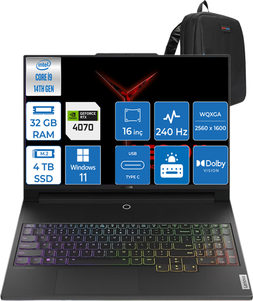 Legion Pro 5 Intel Core I9-14900HX 32GB DDR5 4TB SSD 8GB/rtx 4070 (140W) 16" 3.2k Windows 11Pro 883DF00ALTR02