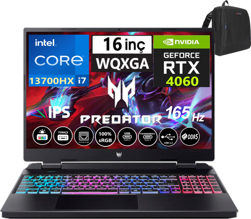 Predator Helios IntelI7 13700HX 32GB DDR5 512GB SSD 8GB/RTX4060 Windows 11HOME 16" 165 Hz FHD IPS WNHQLUEY00425