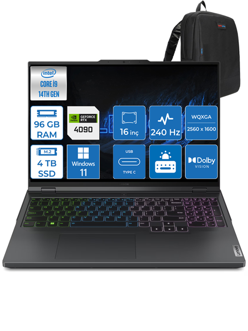 Legion Pro 7 I9-14900HX 96GB 4TB SSD 16GB/RTX4090/175W 16" 240Hz 500NITS Hdr Wqxga WIN11Pro L83DE002XTRWP25