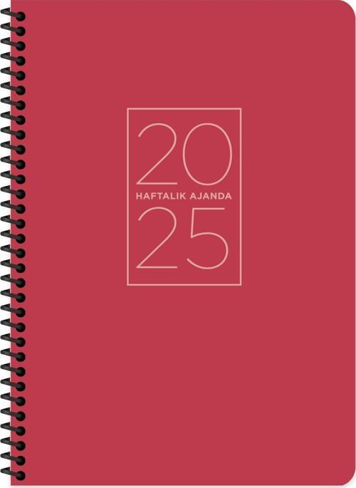 2025-20*28 Spiralli Haftalık Ajanda-Kırmızı