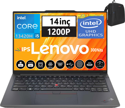 Thinkpad E14 Gen5 Intel Core I5-13420H 40GB 256GB SSD 14" Fhd + IPS WINDOWS11PRO Taşınabilir Bilgisayar TP21JK00KTTX29 + Zetta Çanta