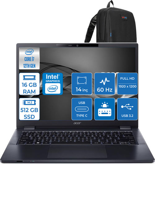 Travelmate P4 Intel CoreI7-1260P 16GB 512GB SSD Intel UHD Graphics FHD 14" Freedos MP414F01