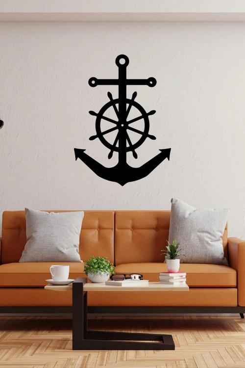 Gemici Dümeni Ve Gemi Kancası Duvar Dekor Sticker 45 x 60 cm