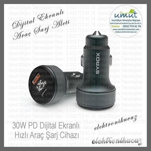 LCD Ekran 30W Pd Oto Başlık LCD Display Araç Şarji Pd 30W Dijital Başlıklı Araç Çakmaklık Şarj