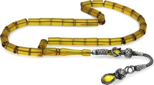 1000 Ayar Gümüş Kazaz Püsküllü Kesme Kesim Sarı Ateş Kehribar Tesbih