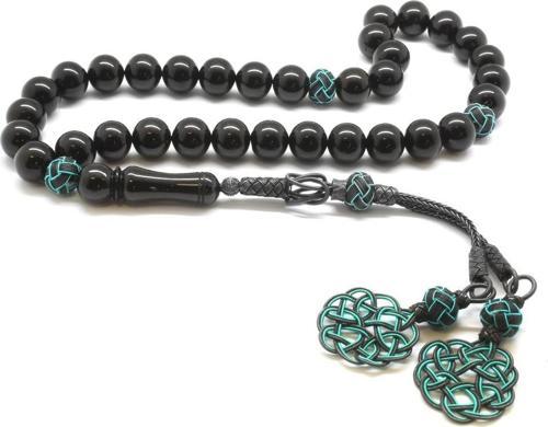 1000 Ayar Gümüş Kazaz Püsküllü Küre Kesim Erzurum Oltu Taşı Tesbih (M-2)