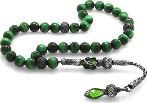 1000 Ayar Gümüş Kazaz Püsküllü Küre Kesim Yeşil Kaplangözü Doğaltaş Tesbih