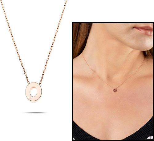 3D Tasarım Rose Renk 925 Ayar Gümüş O Harf Kolye