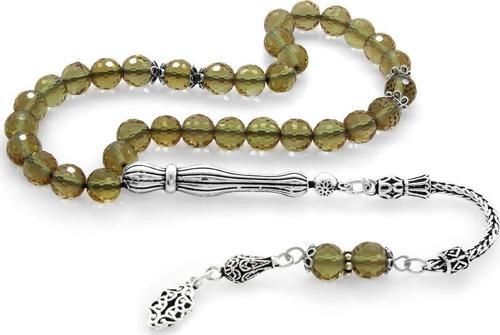 925 Ayar Gümüş Püsküllü Fasetalı Küre Kesim Sultanit Tesbih (M-2)