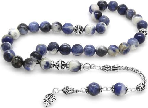 925 Ayar Gümüş Püsküllü Küre Kesim Sodalit Doğaltaş Tesbih