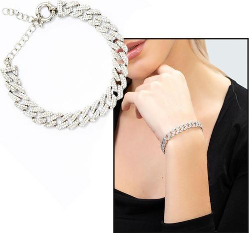 Beyaz Zirkon Taşlı Silver Renk 925 Ayar Gümüş Gurmet Kadın Bileklik