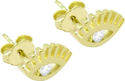 Beyaz Zirkon Tek Taşlı Göz Tasarım Gold Renk 925 Ayar Gümüş Kadın Küpe