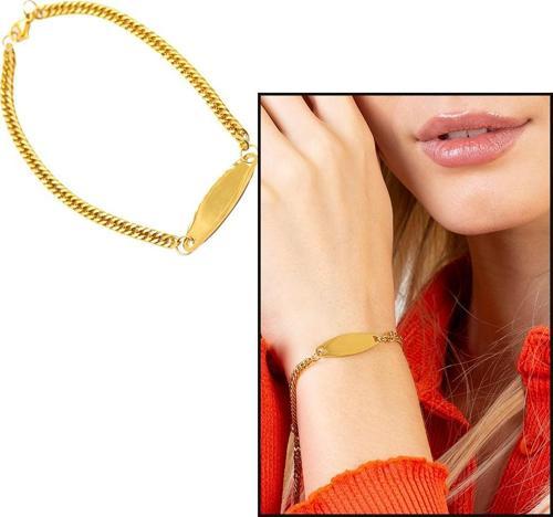 Çelik Zincirli Gold Renk Kişiye Özel İsim Yazılı Kadın Bileklik