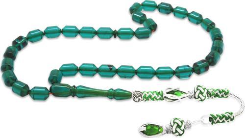 Bakır Kazaz Püsküllü Uçlu Kapsül Kesim Su Mavisi Ateş Kehribar Tesbih