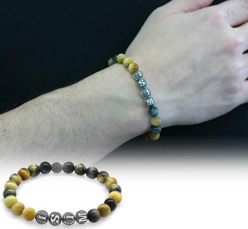 Çok Renkli Kaplangözü Metal Kombinli Kişiye Özel İsim Yazılı Küre Kesim Doğaltaş Bileklik