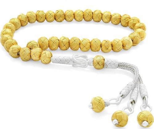 El İşçiliği Küre Kesim Bilek Boy Gold Renk 1000 Ayar Gümüş Kazaz Tesbih