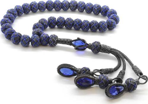 El İşçiliği Küre Kesim Büyük Boy Mavi-Gri 1000 Ayar Gümüş Kazaz Tesbih