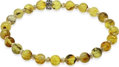 Dorika Top Süslemeli Küre Kesim Sarı Renk Fosilli Doğal Damla Kehribar Kadın Bileklik