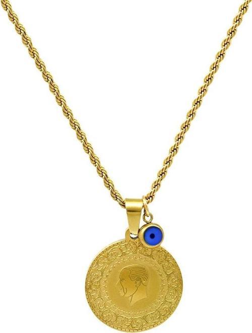 Gold Renk Nazar Boncuğu Süslemeli (Reşat Altın) Beşi Bir Yerde Tasarım Çelik Kadın Kolye