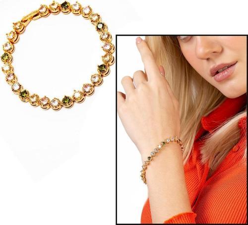 Gold Renk Zirkon Taşlı Tam Tur Çelik Kadın Bileklik