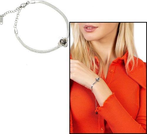 Gümüş Renk Kararmaz Metal Snake Zincirli Kır Çiçeği Tasarım Kadın Bileklik