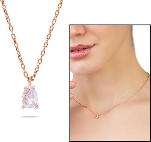 Faset Zirkon Tek Taşlı Rose Renk 925 Ayar Gümüş Kadın Kolye