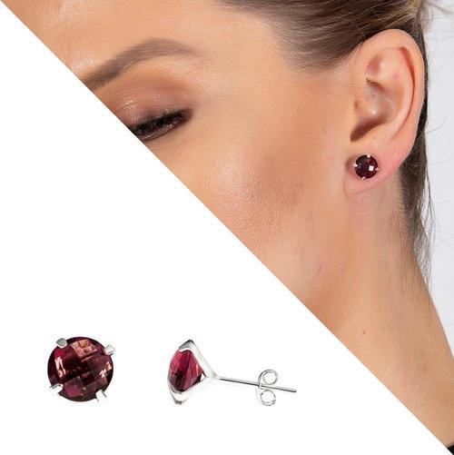 Fuşya Zirkon Taşlı Oval Tasarım Büyük Boy 925 Ayar Gümüş Kadın Küpe