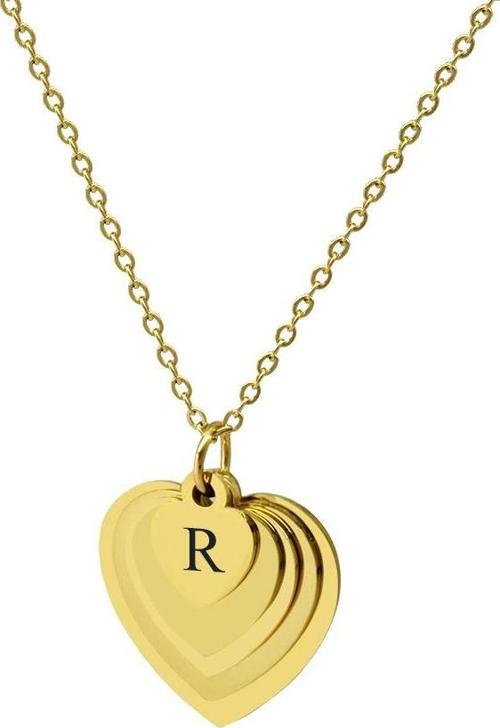 Gold Renk Kalp Tasarım Aile Temalı (En Fazla 5 Plaka - 5 isim) Kişiye Özel Çelik Kadın Kolye