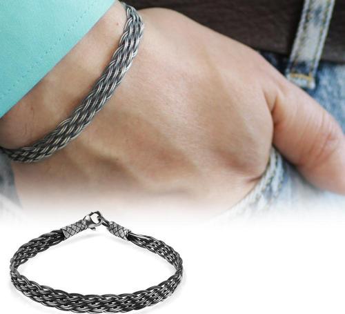 İlmek İlmek El Örgüsü Dört Sıra Geniş Tasarım Şık 1000 Ayar Kazaz Erkek Bileklik