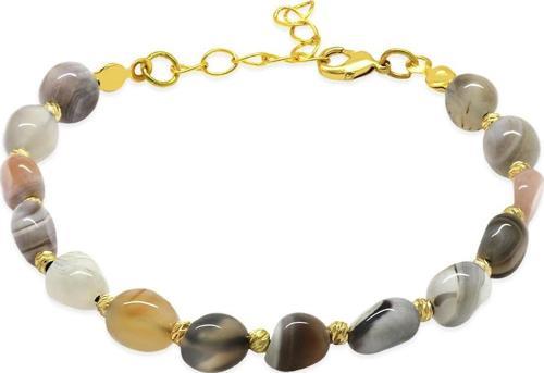 Gold Renk Metal Zincirli Dorika Top Süslemeli Amorf Madagaskar Akik Doğaltaş Kadın Bileklik