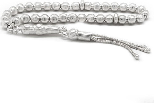 Kalem İşçilikli Üç Püsküllü Küre Kesim Bilek Boy 925 Ayar Gümüş Tesbih