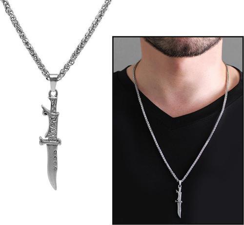 Kama Tasarım Silver Renk Çelik Erkek Kolye