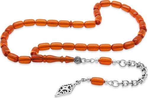 Kararmaz Metal Arnavut Zincir Püsküllü Kapsül Kesim Kırmızı Bilek Boy Ateş Kehribar Tesbih