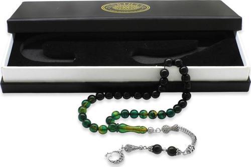 Kararmaz Metal Ayyıldız Püsküllü Küre Kesim Süzme Mavi-Beyaz Ateş Kehribar Tesbih