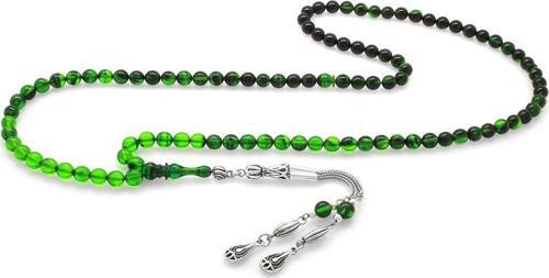 Kararmaz Metal Su Damlası Püsküllü Küre Kesim Süzme Yeşil-Siyah Ateş Kehribar 99'luk Tesbih